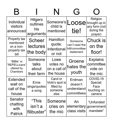 Floor Debate Bingo Card
