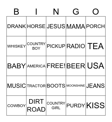 COUNTRY SONG Bingo Card