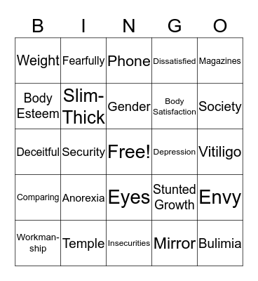 Body Image Bingo Card