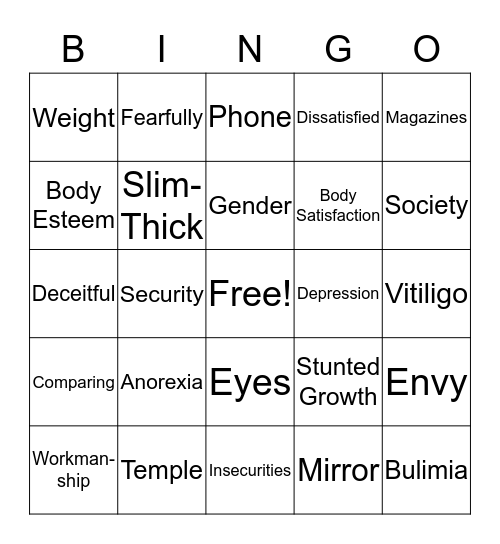 Body Image Bingo Card