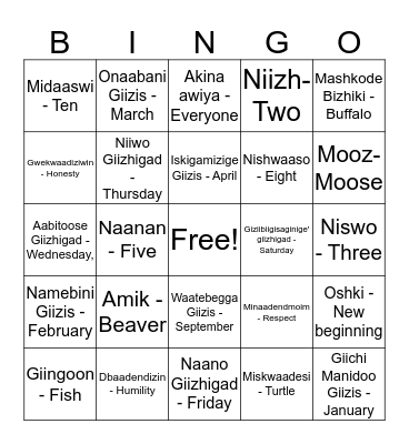 Ojibway BINGO Card
