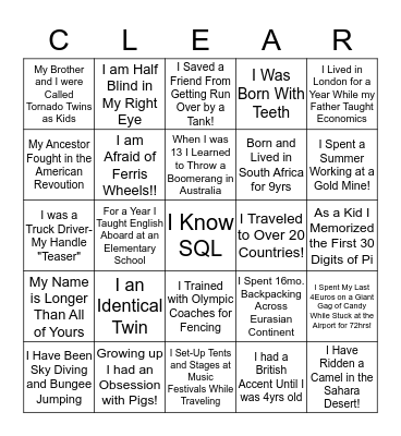 DID YOU KNOW!!!! Bingo Card