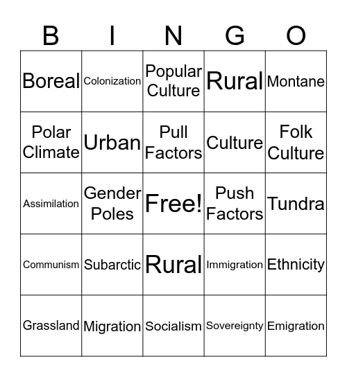 Social Studies  Bingo Card