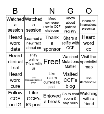 CCF Virtual Conference BINGO Card