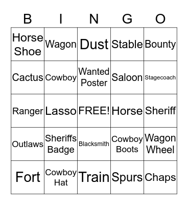 Wild West Bingo Card