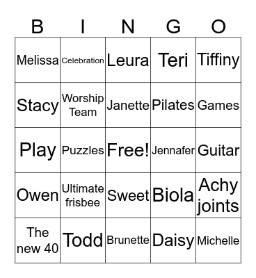 Angela's Birthday Bingo Card