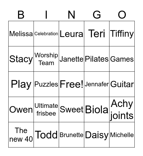 Angela's Birthday Bingo Card