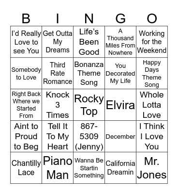 Music Bingo 19-3 Bingo Card