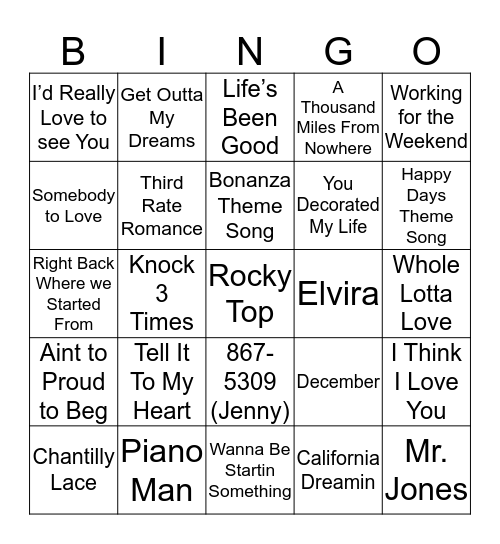Music Bingo 19-3 Bingo Card