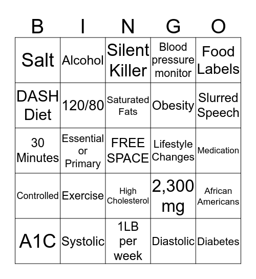 GOOD HEALTH Bingo Card