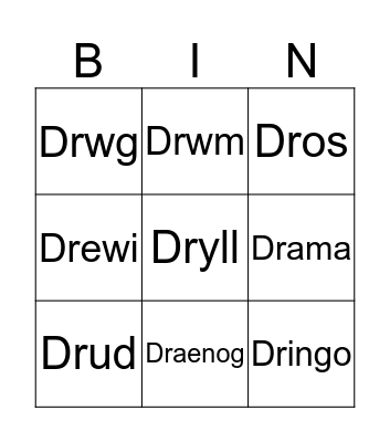 Cytseiniad Clwm "Dr" Bingo Card