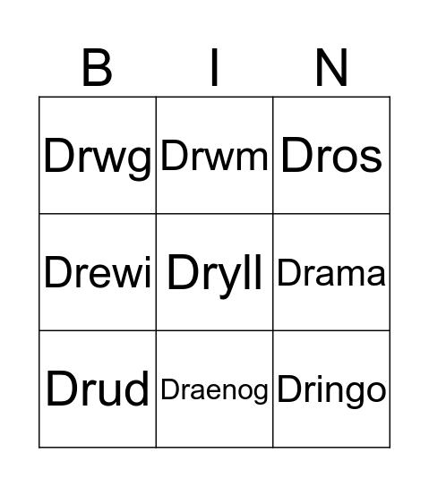 Cytseiniad Clwm "Dr" Bingo Card