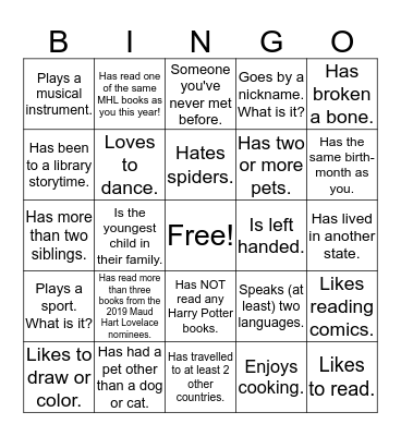 Getting to Know You Bingo Card