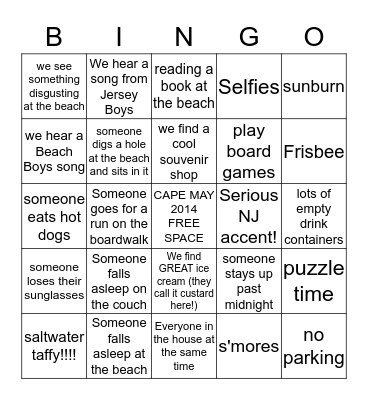 Cape May 2014 Bingo Card