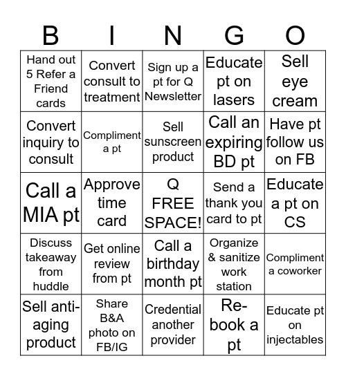 Quintessa Bingo Card