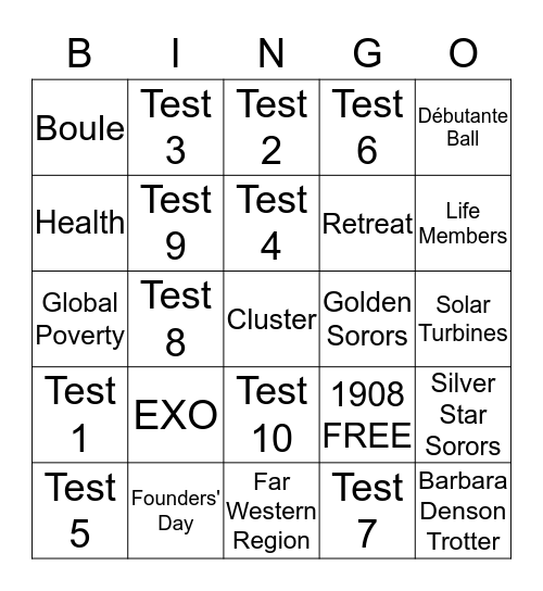 EXO Retreat Bingo Card