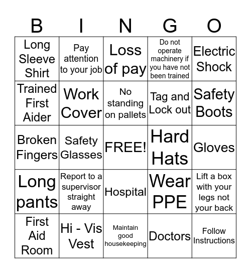 Workplace Safety  Bingo Card