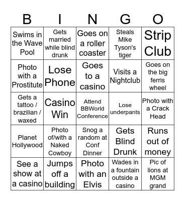 Dave in Vegas Bingo Card
