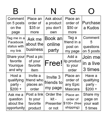 Amanda's Younique Bingo Card