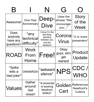 Newfront All-Hands BINGO Card