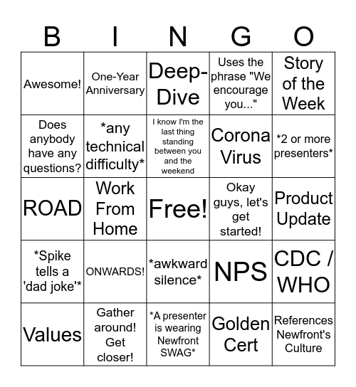 Newfront All-Hands BINGO Card