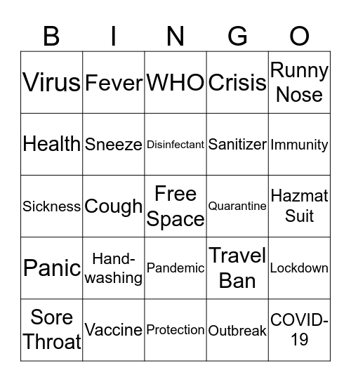 Corona Awareness BINGO Card