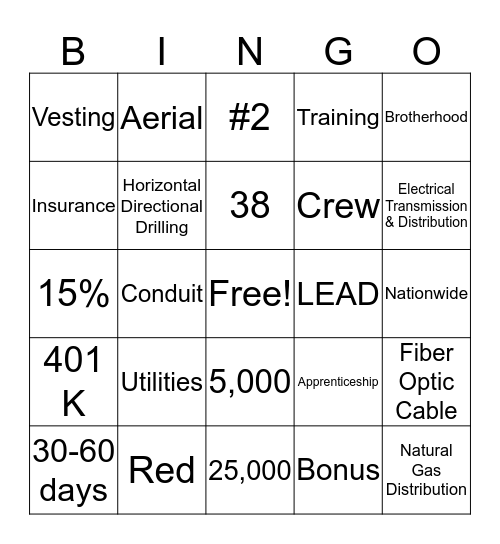 MASTEC Bingo Card