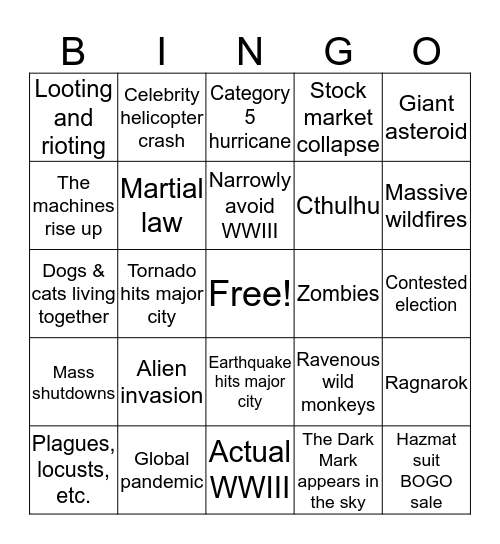 2020 BINGO Card