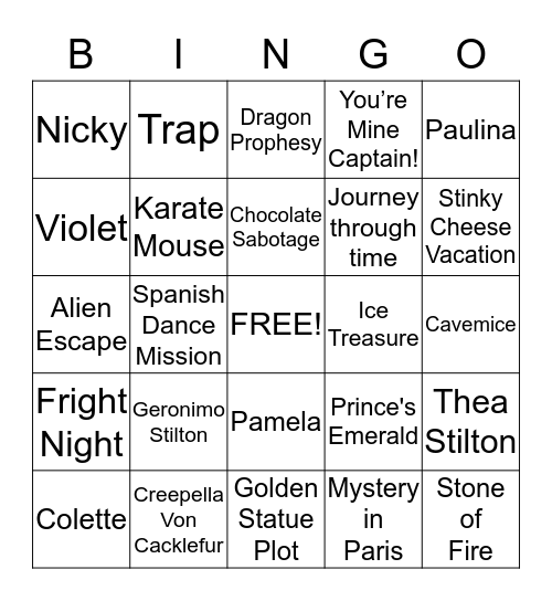 Geronimo Stilton Bingo Card