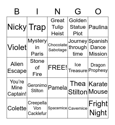 Geronimo Stilton Bingo Card