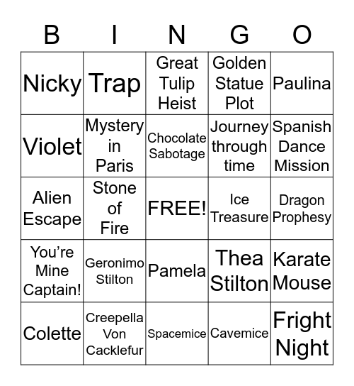 Geronimo Stilton Bingo Card