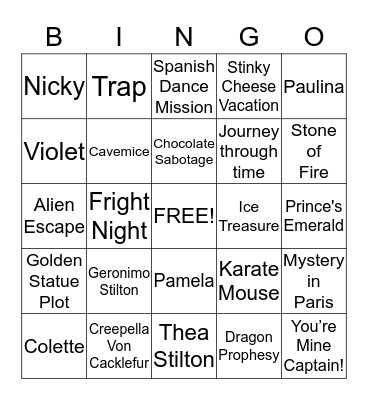 Geronimo Stilton Bingo Card