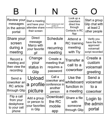 RingCentral Bingo Card