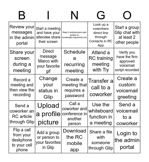 RingCentral Bingo Card