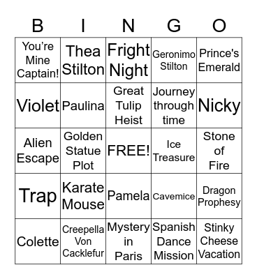 Geronimo Stilton Bingo Card
