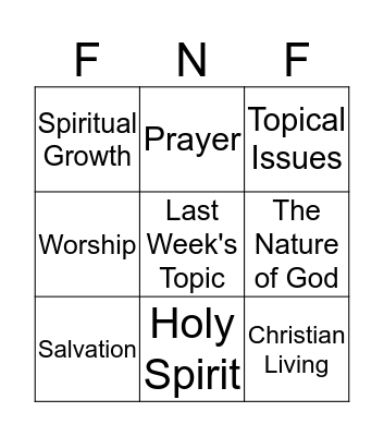 Friday Night Fellowship Bingo Card