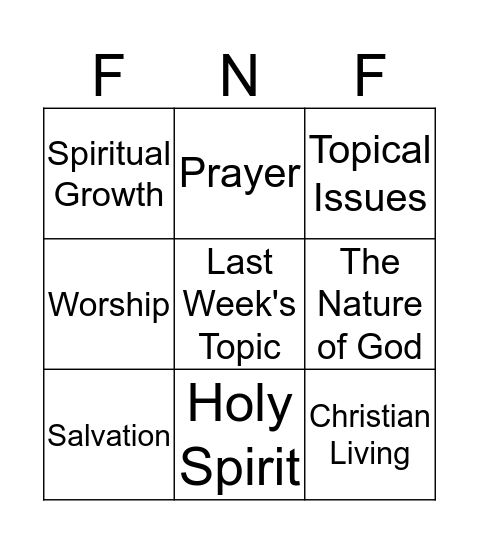 Friday Night Fellowship Bingo Card