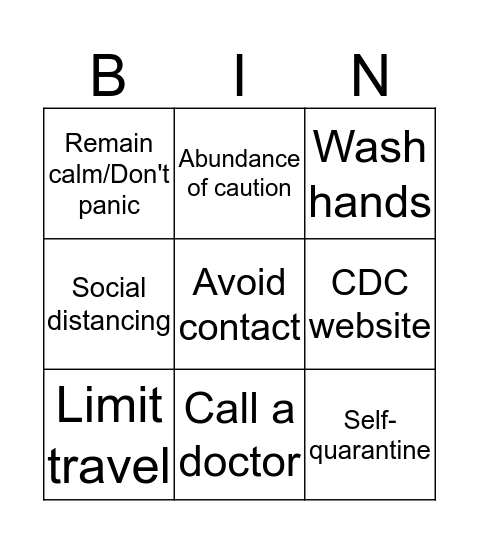 Coronavirus Bingo Card