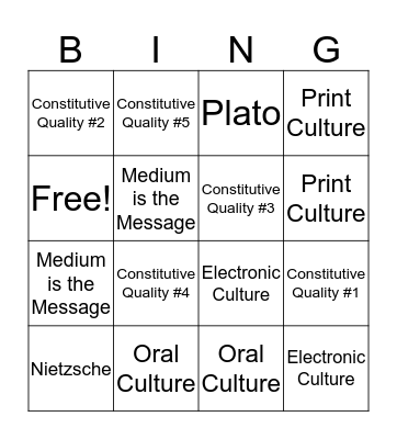 Media Ecology Bingo Card