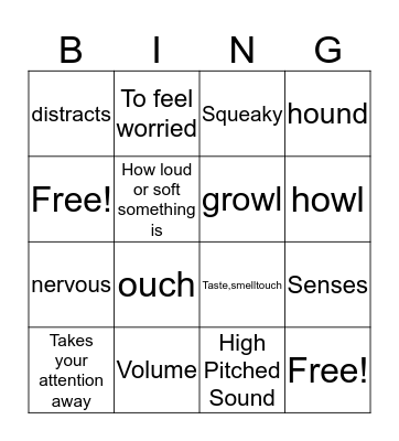 Vocabulary Words Bingo Card