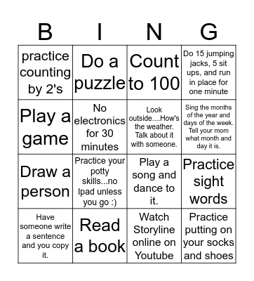 Vivian Home Learning Bingo Card