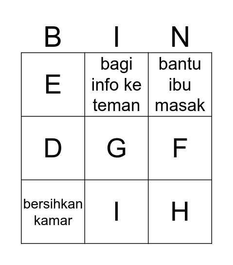 Aku mau... Bingo Card