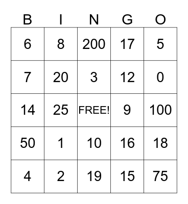 Grade 1 and 2 Bingo Card