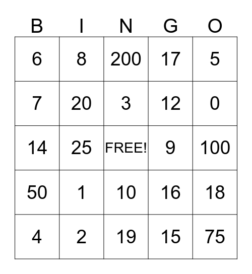 Grade 1 and 2 Bingo Card