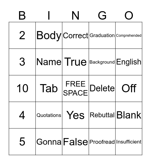 ELA Bootcamp Bingo Card