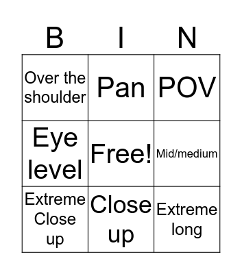Cinematography Bingo Card