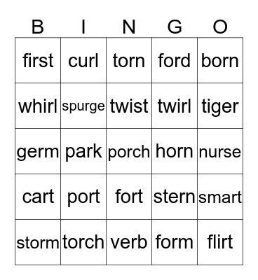 R-Controlled Bingo Card