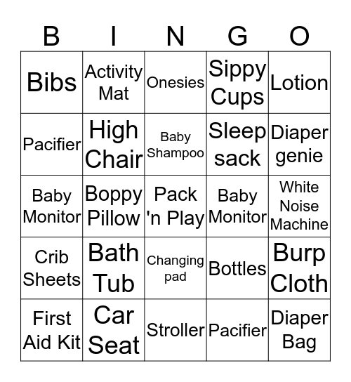 Bethany's Baby Shower Bingo Card