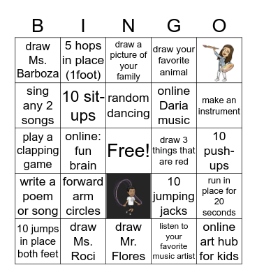 Art, Music, PE  Bingo Card