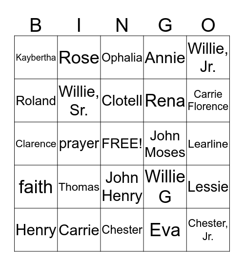 Boatwight-Stuckey Family Reunion Bingo Card